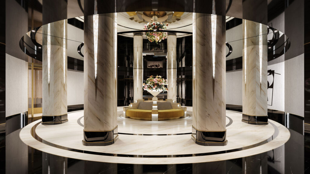 The luxurious lobby in the residences