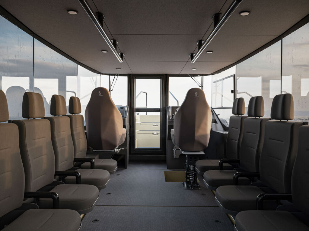 The seating inside the boat which lends itself perfectly to shuttling people on water