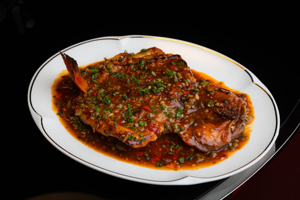 The whole fish dish made with Chilli bean paste