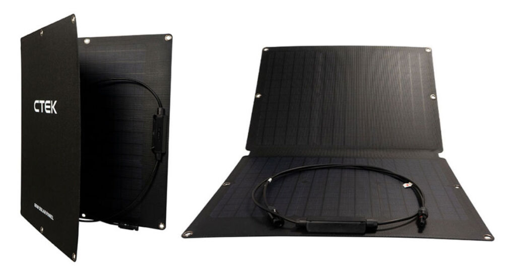 An images showing the solar panel standing upright and laying on its back