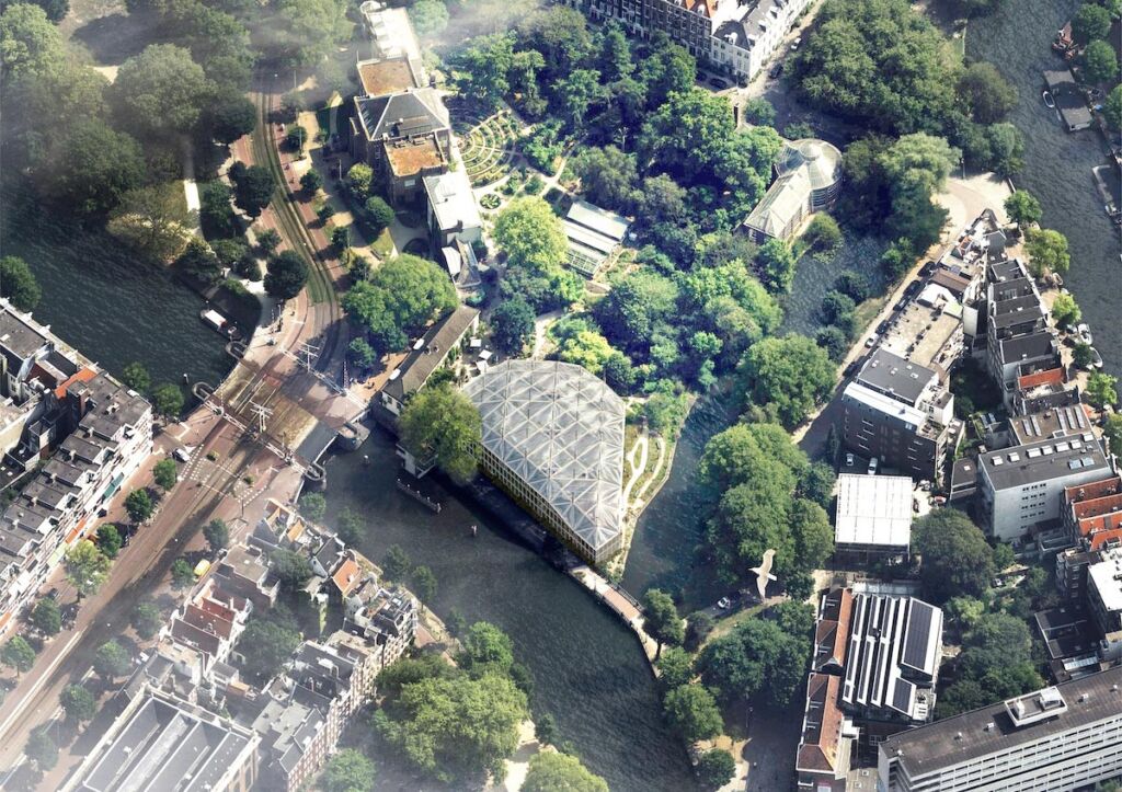A top down view of the iconic greenhouses in Amsterdam