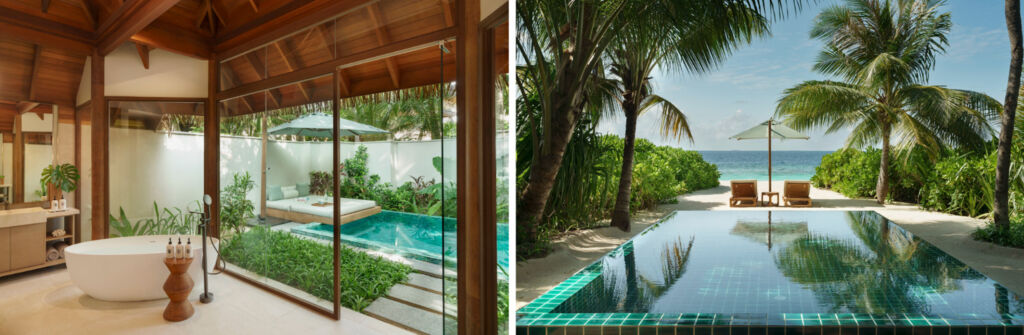 Two photos showing the luxury amenities at the resort