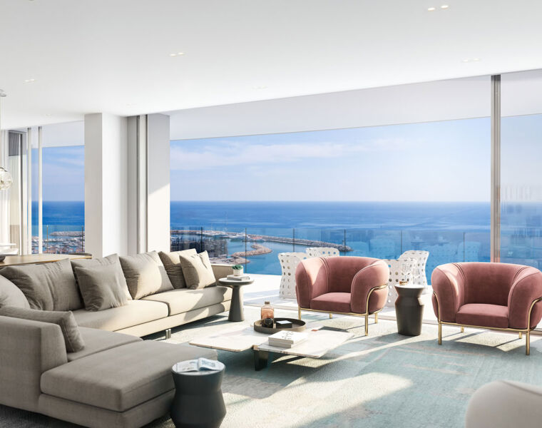 The inside of one of the apartments with its views out over the sea