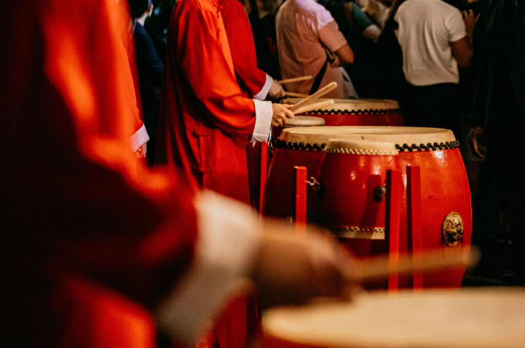 The traditional Chinese drum ensemble that greeted the guests