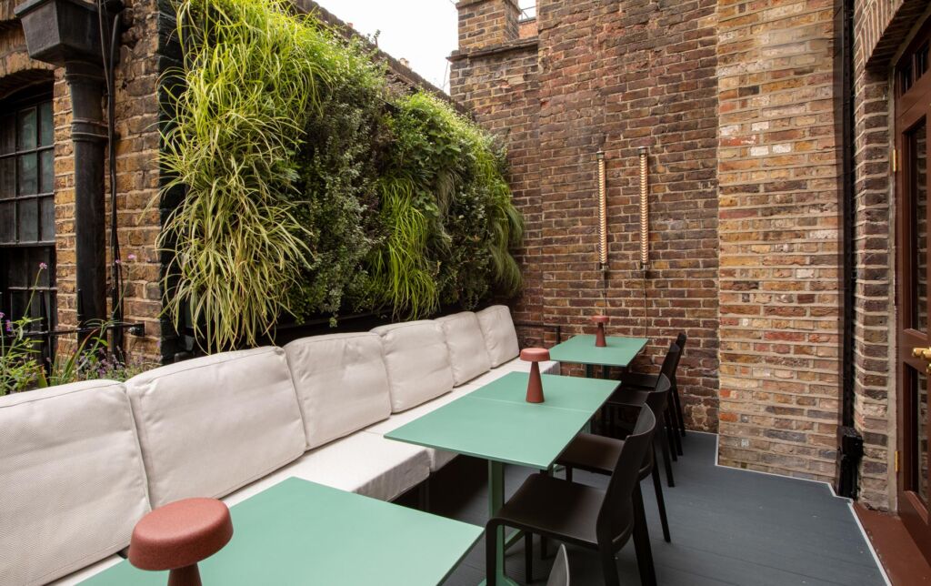 The restaurant's outdoor terrace with its comfortable lounge style seating
