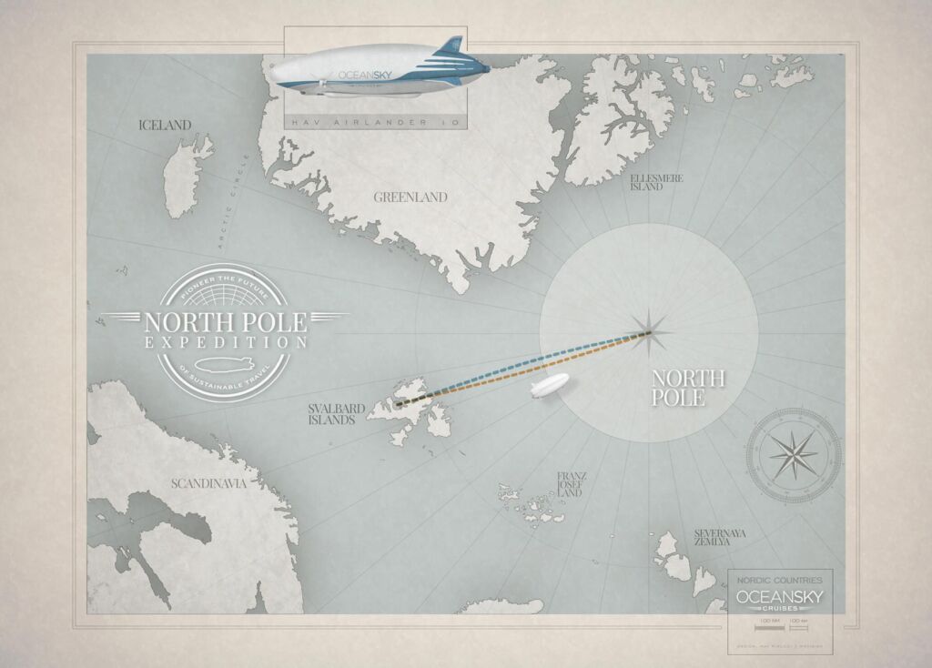 A map showing the flight to the North Pole