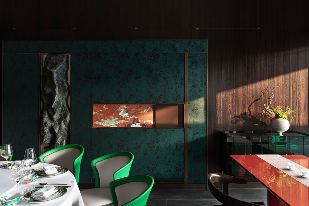 The dark jade colour used on the interior walls