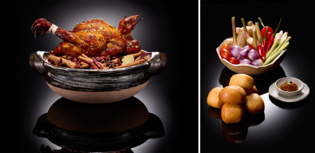 Auor by Edward Voon Celebrates Festive Season with New French & Asian Menus 15 Two photographs of the lunch dishes, one of the chicken, the other of the bread