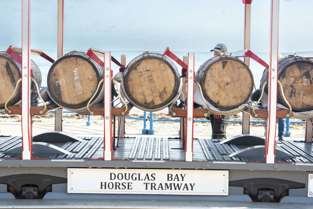 The barrels loaded onto the Douglas Bay Horse Tramway
