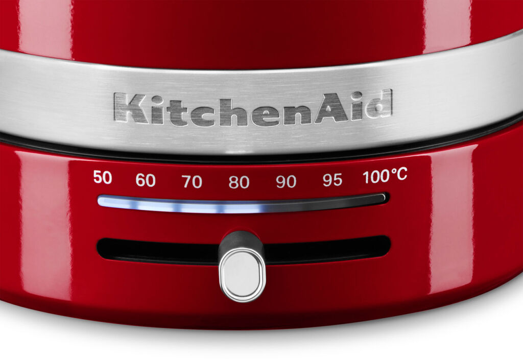 A close up view of the temperature controller on the side of the kettle