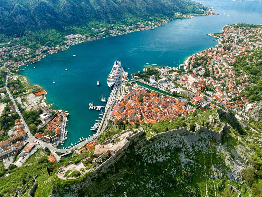 An aerial view of the Bay of Kotor