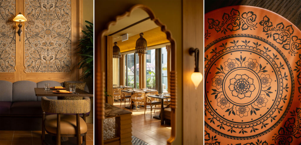 The images showing the Indian themed design inside the restaurant