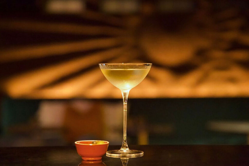 A classic cocktail photographed in low light