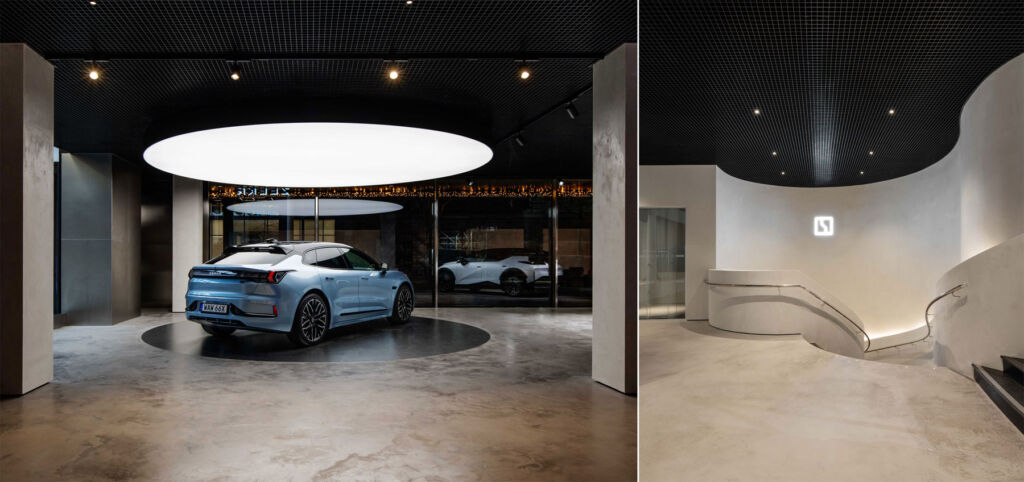 Two photographs showing the inside of the showroom
