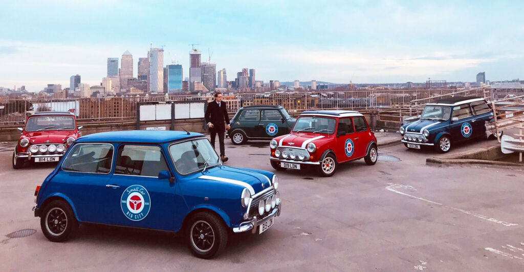 Some of the Mini cars on a carpark rooftop in London