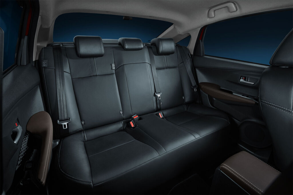 A photograph of the rear seats in the car