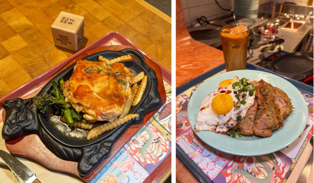 Two photographs showing examples of the food dishes