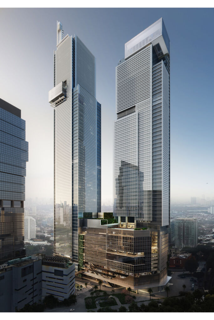 A rendering showing the twin buildings