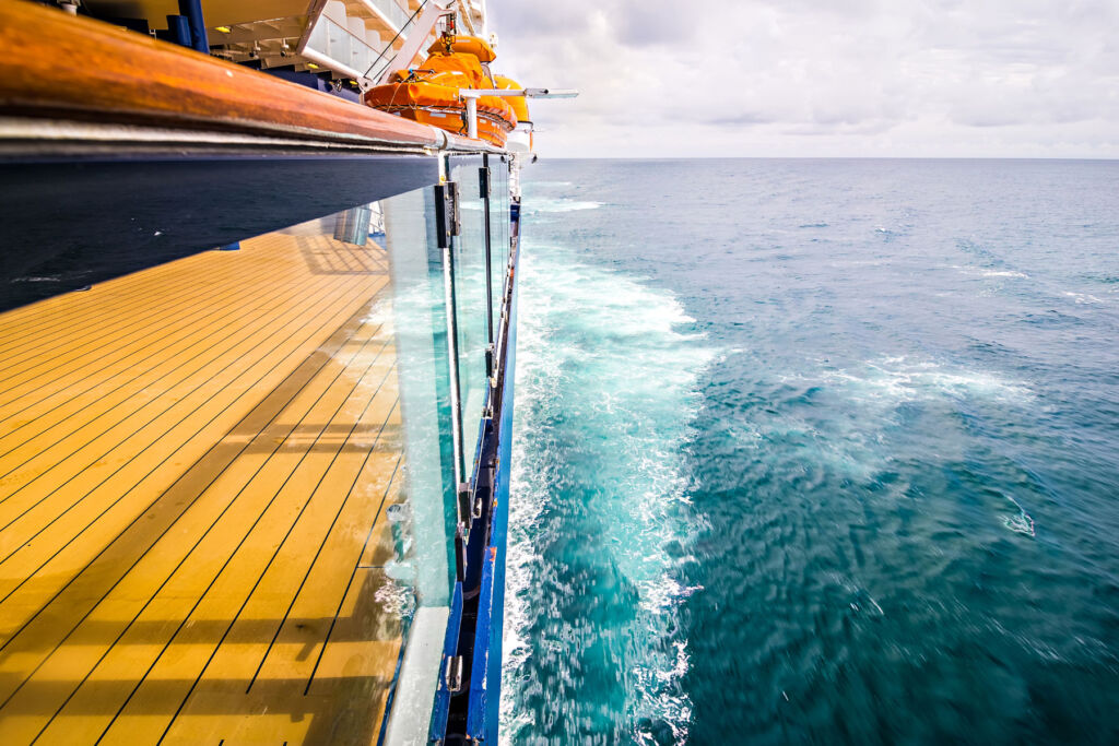 A view over the side of a ship while it is crossing the sea