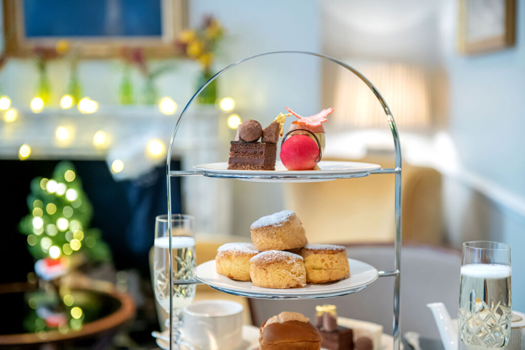 Cakes and savouries with the hotel's afternoon tea