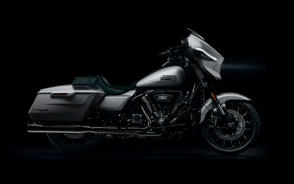 A side view of the bike in a darkened room