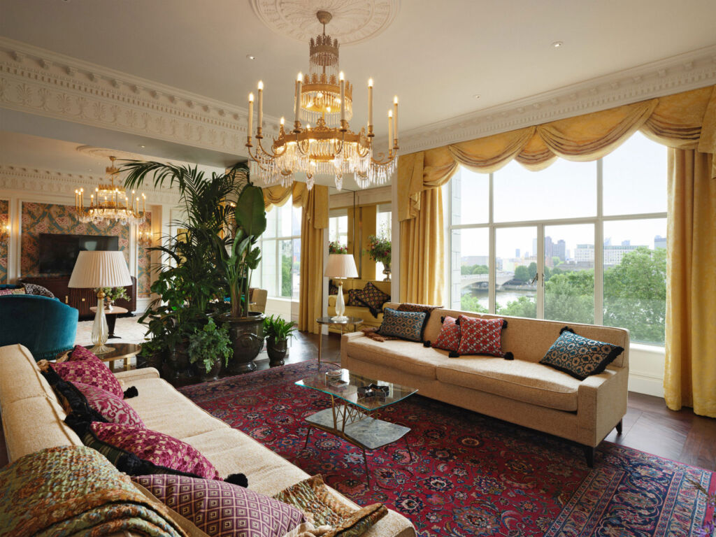 The living room inside the Royal Suite, designed by GUCCI