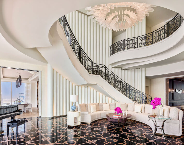 The incredible spiral staircase in the Presidential Suite