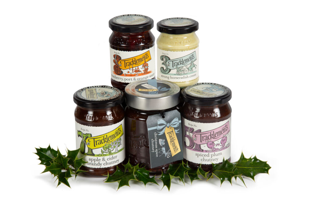 The five Tracklements jars making up the festive box
