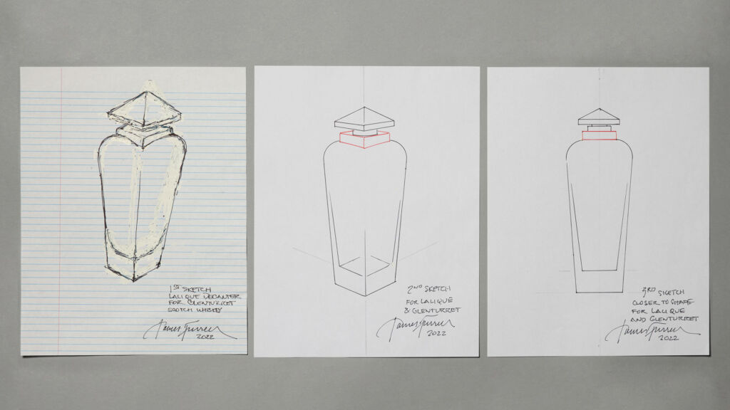Turrell's original sketches for the design of the decanter