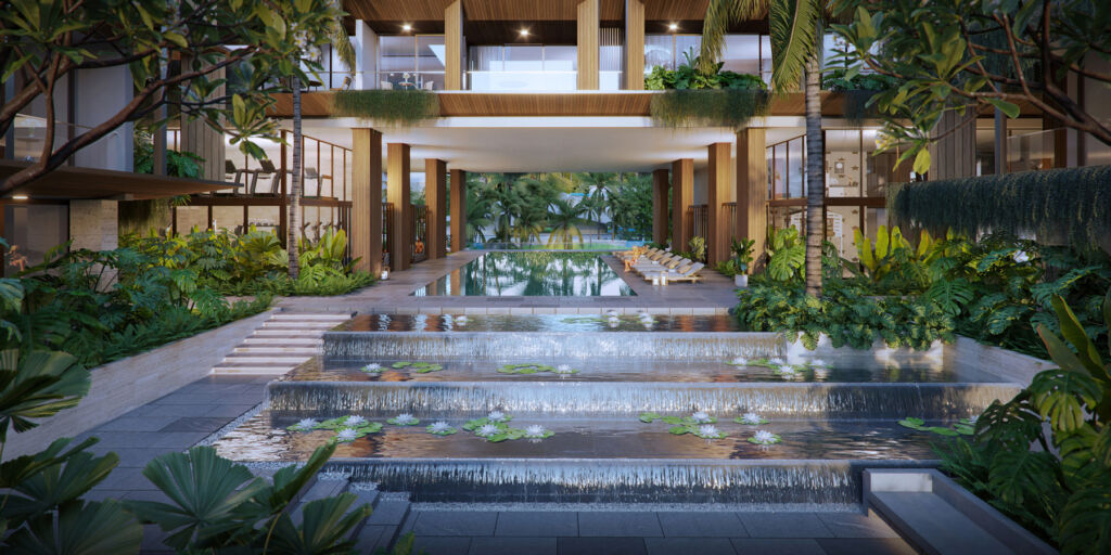 A rendering of the water features expected at the development