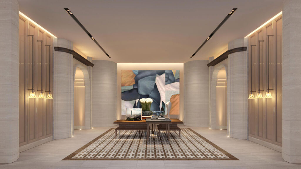 A rendering showing what the arrival lobby will look like once completed