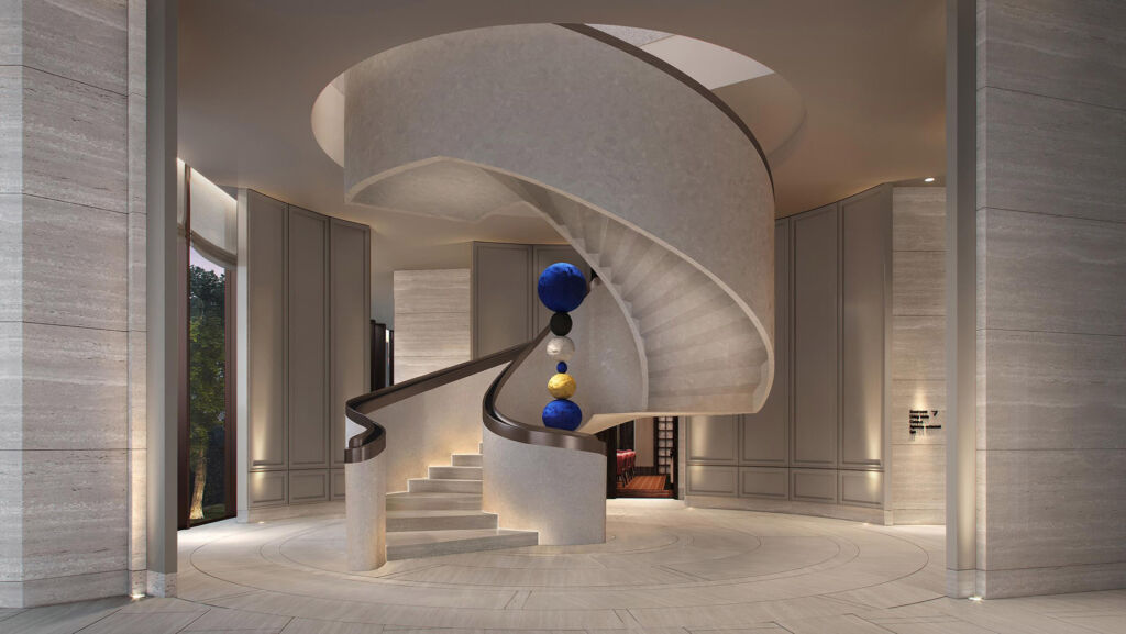 The spiral main staircase in the forthcoming hotel