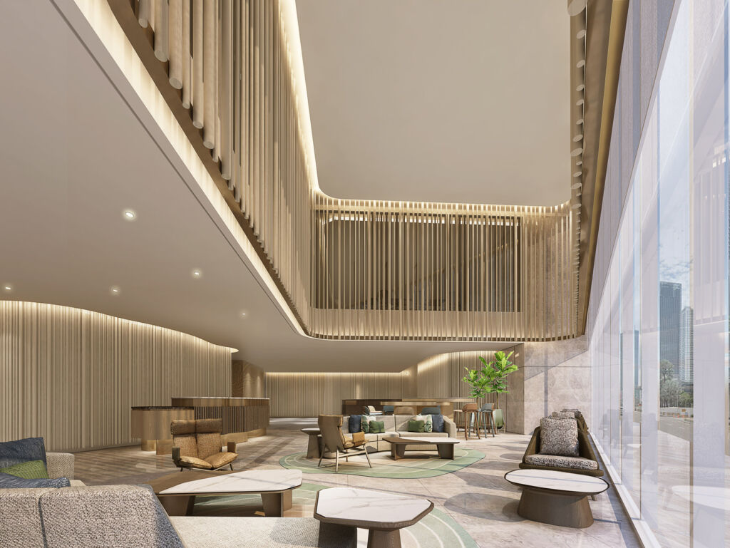 A rendering of the lobby in the serviced suites