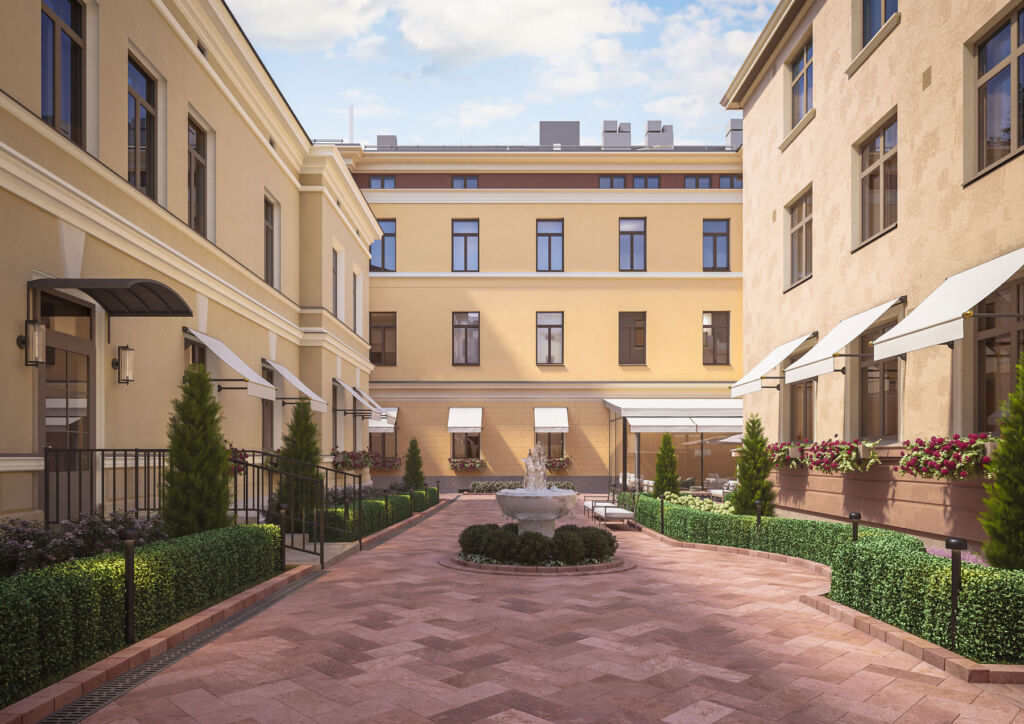 A rendering showing how the finished courtyard will look