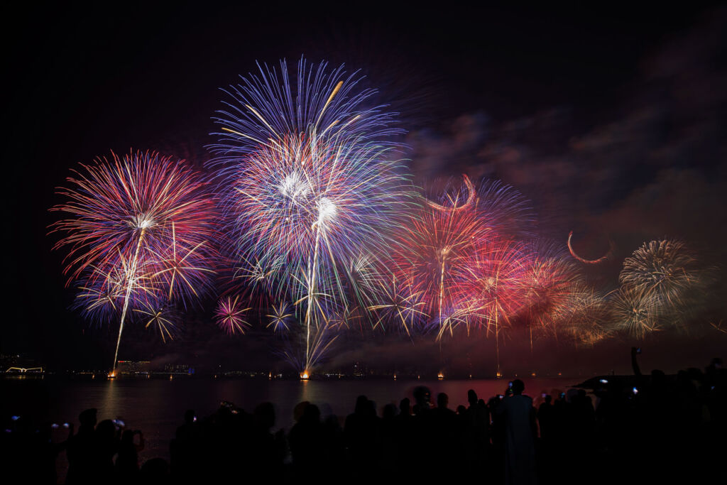 Multi-coloured fireworks lighting up the night sky