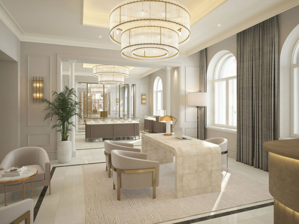 A rendering showing the lobby area