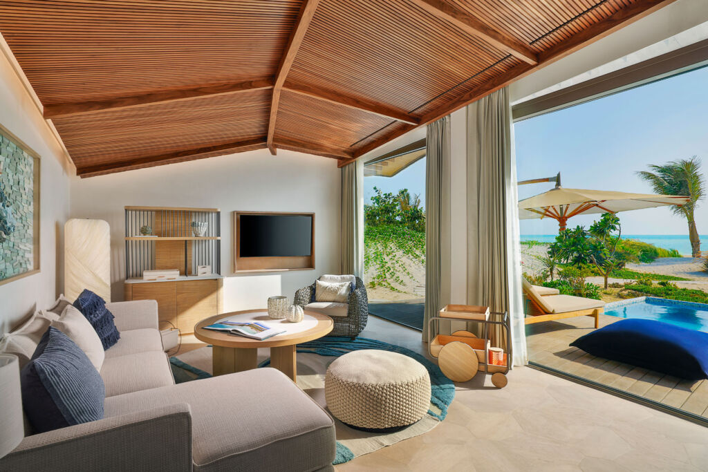 The views to the water from the living room inside a one bedroom Dune Villa