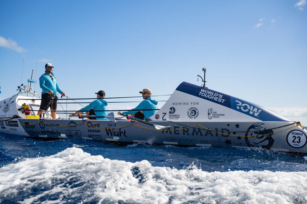 Mermaid Atlantic Team Complete 3,000 Nautical Miles Charity Row 7 A side view of the boat being rowed
