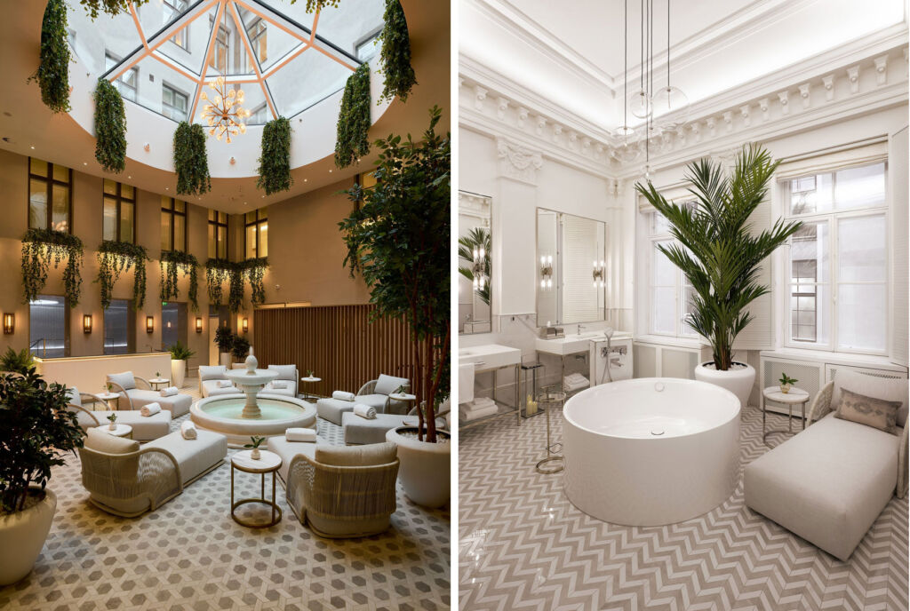 Two rendered images showing the high quality furnishings and decor at the hotel