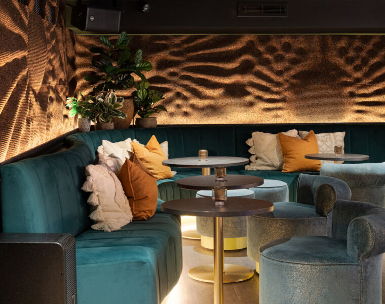 A close up view of one of the seating areas inside the bar
