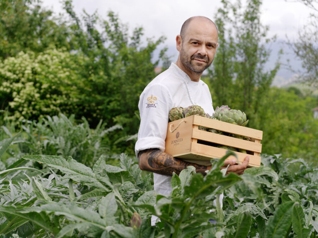 Veselin Kalev foraging fresh vegetables