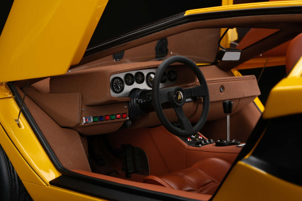 A close up view of the detailing on the Countach dashboard