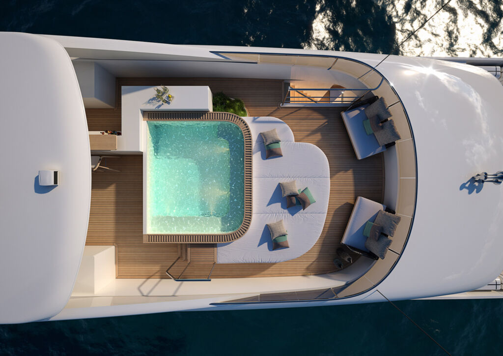 A top down view showing the whirlpool and private deck area