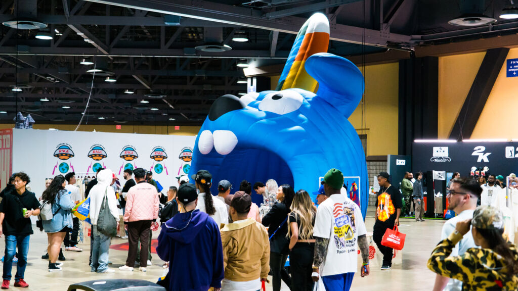 A large blue coloured character at ComplexCon