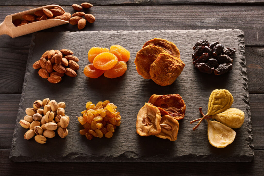 A selection of dried fruits and nuts