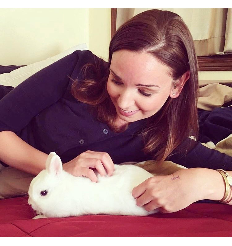 Katie with Gem the Rabbit