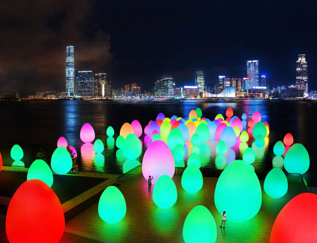 An installation comprised of coloured lights at Art@Harbour