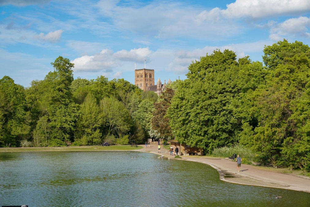 The view over the lake at Verulamium Park