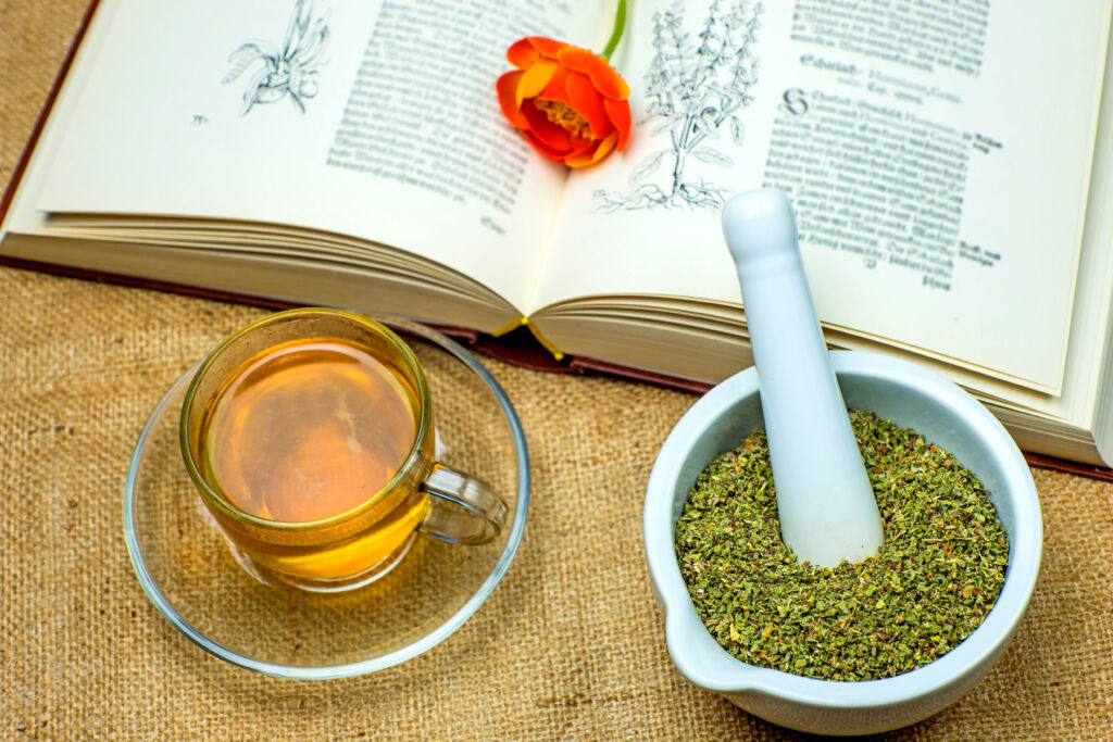 A herbal tea viewed from above