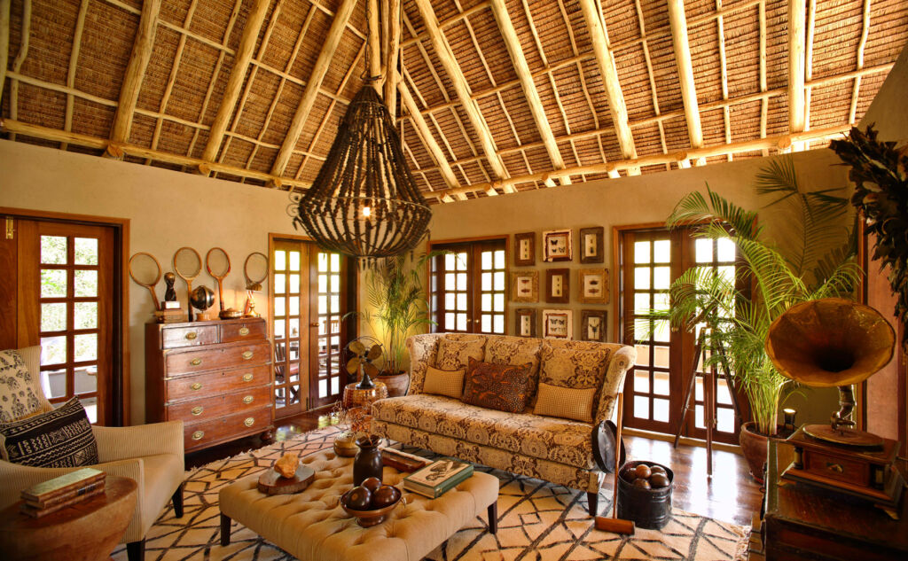 The interior of one of the lodges, designed by Karen Blixen
